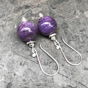 Charoite + Thai hill Tribe Silver earrings, high grade charoite, earrings E465