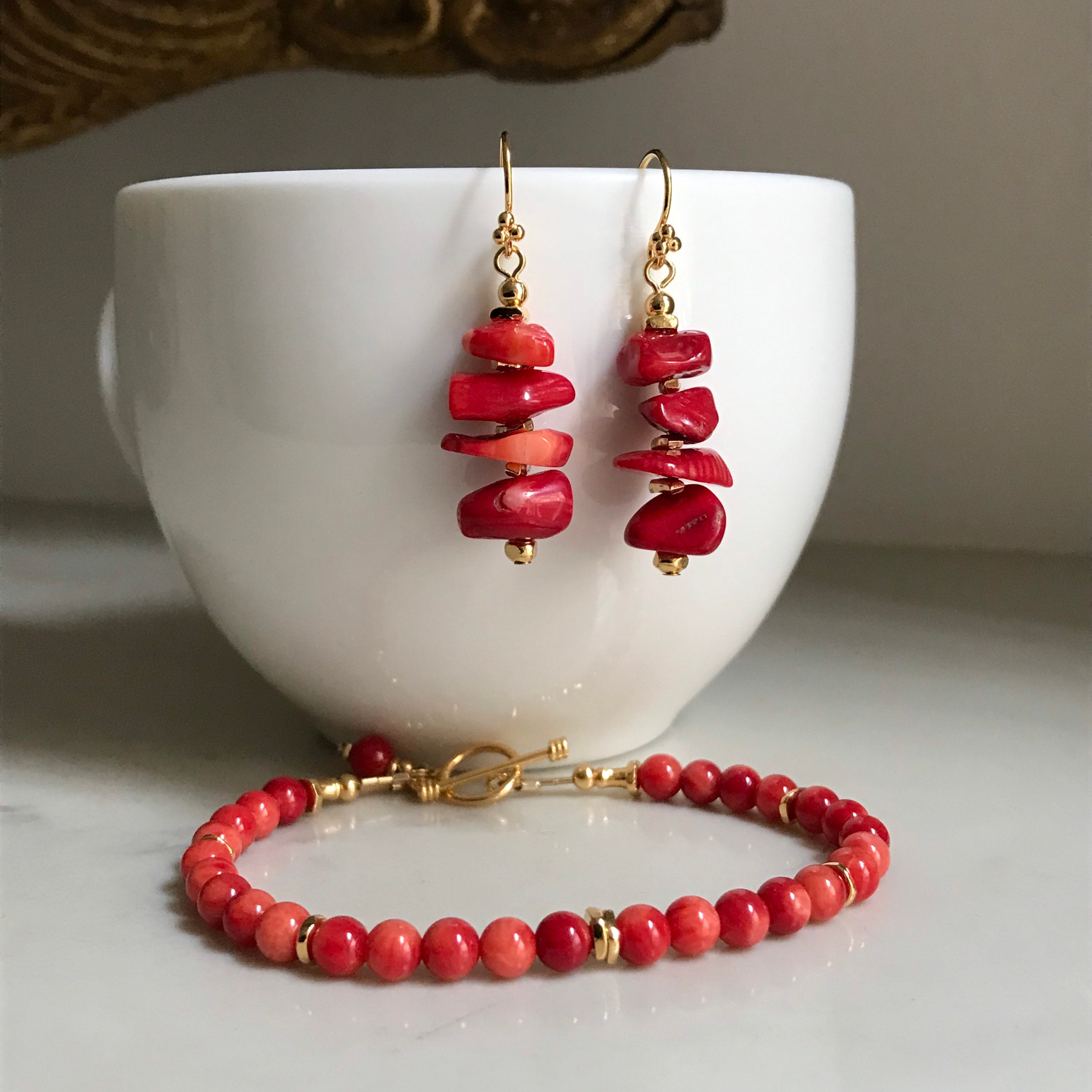 Coral Bead Earrings Etsy Australia