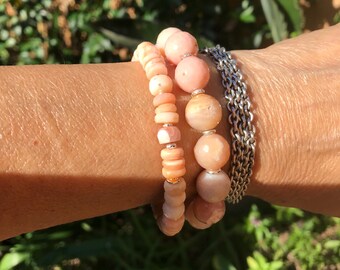 Peruvian opal + silver bracelet, handmade bracelet, natural opal, gemstone jewellery, opal jewellery B758