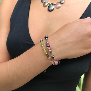 Tourmaline bracelet multicoloured in either silver or gold you choose, watermelon coloured bracelet, October birthstone B424
