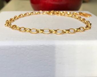 Gold vermeil bracelet, 24k Thai hill Tribe Silver vermeil chain, lucky wishbone charm, layering bracelet B440