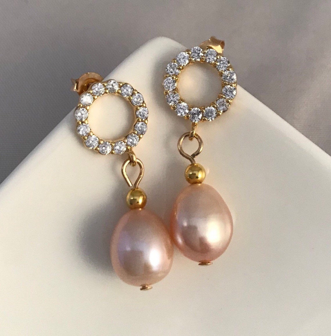 Pearl Earrings pink pearl earrings pearl and gold earrings | Etsy