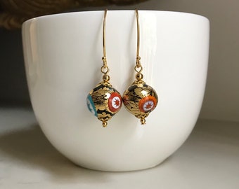 Murano Glass + 24 k gold vermeil earrings. Italian Murano Glass. E713