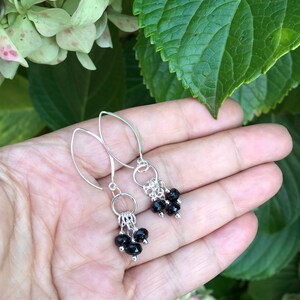Black spinel and silver earrings, high grade spinel earrings, dangle earrings, handmade jewellery, gift for her.E396
