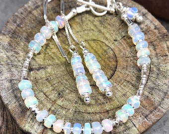 Ethiopian opal + silver threader earrings, handmade gemstone jewellery, opal jewellery E927