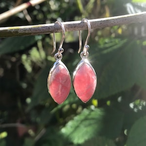 Beautiful Rhodochrosite earrings bezel set in sterling silver, High grade gemstone, pink earrings E906