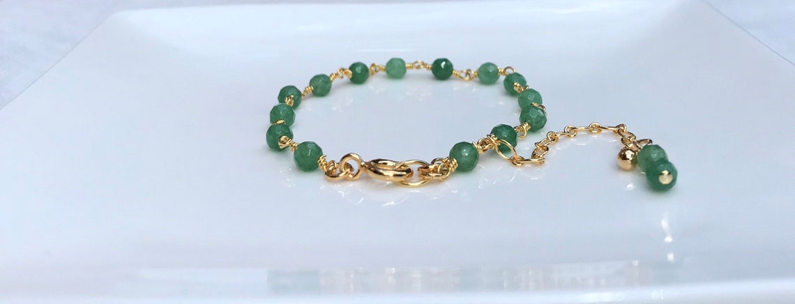 Green Jade and gold vermeil bracelet great layering bracelet | Etsy