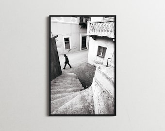 N° 12 « Hommage à Cartier-Bresson » - Impression de photographies d'art physiques, impression noir et blanc, rue, urbain, escalier, Grèce, Bresson