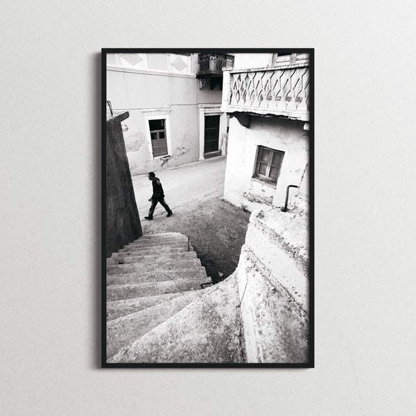 No. 12 "Tribute to Cartier-Bresson" - Physical Fine Art Photography Print, black and white print, street, urban, staircase, Greece, Bresson