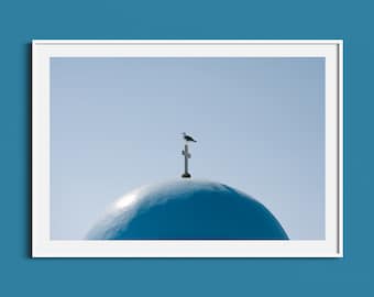 No. 84 "Greek Study" - Physical Fine Art Photography Print - print, colour, Aegean, Lipsi, architecture, church, cross, seagull, poster