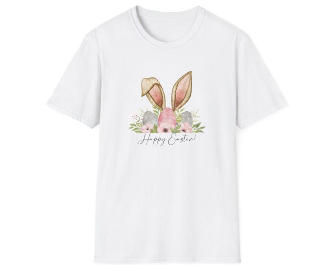 Easter Bunny and Easter Egg Happy Easter Women's T-Shirt, Unisex Tee, Softstyle Shirt, Spring Holiday Outfit, Pastel Colors Top