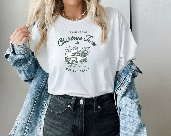 Vintage christmas tree farm merry christmas Cotton Tee Tshirt christmas gift present