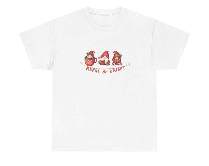 Christmas Gnomes Tee, Festive Holiday Shirt, Merry and Bright Unisex T-Shirt, Xmas Gift for Him Her, Winter Wonderland Clothing, Cute Dwarf