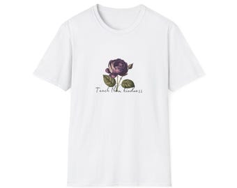 Kindness Purple Rose Unisex Softstyle T-Shirt, Inspirational Tee, Positive Vibes Shirt, Motivational Graphic Tee, Teaching Love Tee