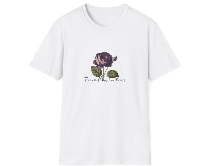 Kindness Purple Rose Unisex Softstyle T-Shirt, Inspirational Tee, Positive Vibes Shirt, Motivational Graphic Tee, Teaching Love Tee