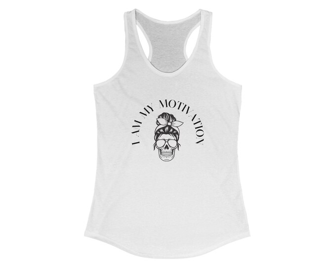 Workout Motivation Women's Ideal Racerback Tank, Skull with Bun, Gym Tank Top, Fitness Apparel, Active Wear, Workout Clothes