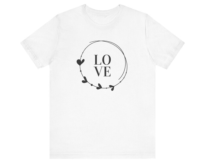 Love Short Sleeve Tshirt Tee - Unisex Jersey Shirt, Casual Graphic Top, Cute Summer Apparel, Heart Print, Valentine's Day Gift, Valentine's