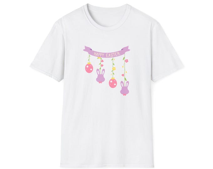 Happy Easter Women's T-Shirt, Spring Graphic Tee, Pastel Colors Bunny Shirt, Easter Egg Hunt Top, Rabbit Lover Gift
