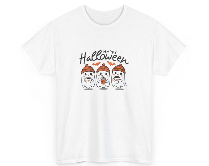 Halloween Ghost Tee: Unisex Heavy Cotton Costume Shirt