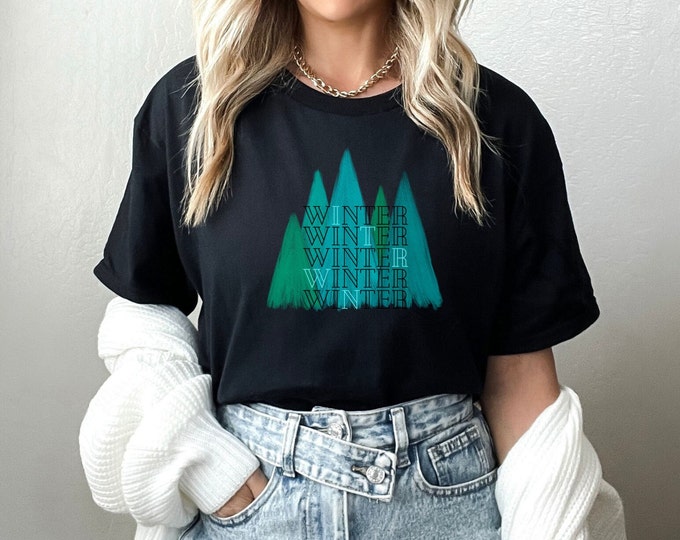 Winter with blue trees merry christmas gift present Cotton Tee Tshirt