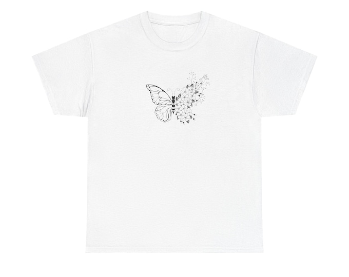 Boho Butterfly Flower T-Shirt, Women's Graphic Tee, Nature Lover Gift, Botanical Print Shirt, Garden Theme Top