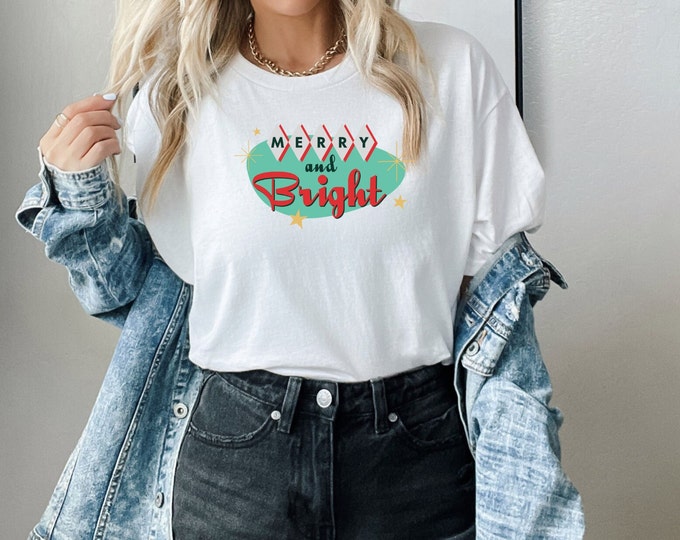 Retro Christmas Merry and Bright Cotton Tee Tshirt