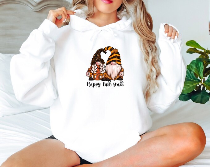 Happy Fall Y'all Thanksgiving Ho;iday Gnome Comfy Cozy Great Gift Hoodie Hooded Sweatshirt