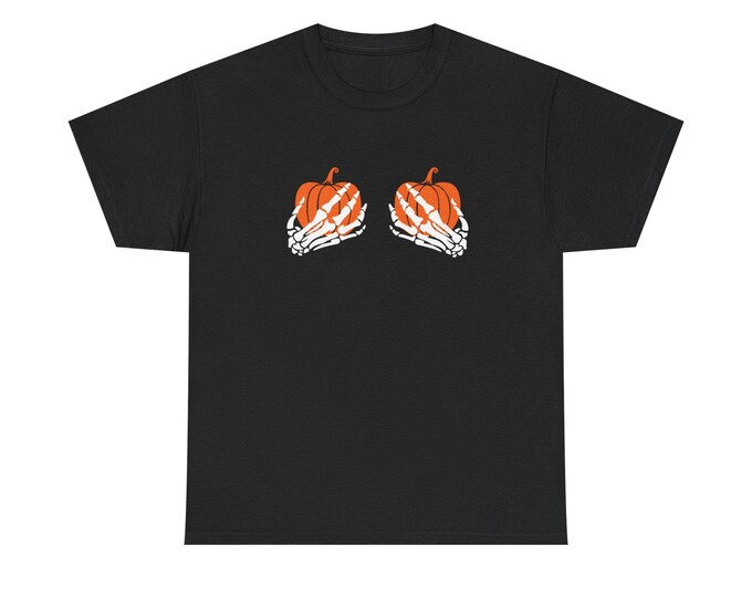 Skeleton Pumpkins Halloween Tee Shirt, Scary Fall Unisex Cotton Tshirt, October Spooky Costume Top, Gothic Trick or Treat Shirt, Horror