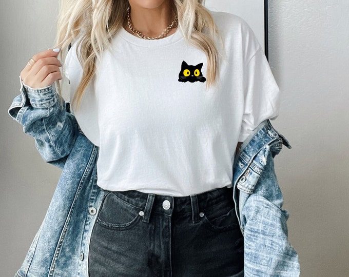 Black cat Cotton Tee Tshirt Halloween