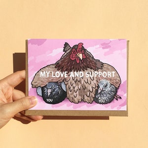 Liebe und Unterstützung Huhn Henne und Taube Mem, Liebe und Unterstützung, Positivität lustige Karte, Taube Karte, lustiges Huhn vermisse dich am besten Freund Karte
