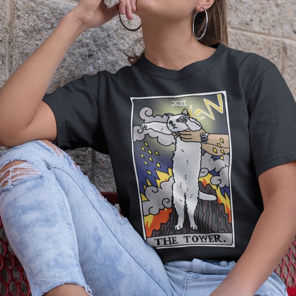 The Original Cat Meme The Tower Tarot Shirt, Tower long cat meme, Witchy Clothing, cat meme shirt, white cat tarot, cursed cat meme