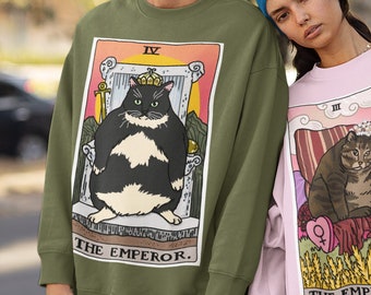 The Emperor Standing Chonky Cat Meme Tarot Sweatshirt, emperor Tarot Card sweatShirt, Witchy Clothing, chonky tuxedo cat meme hoodie