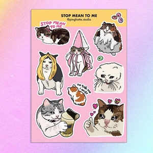 Stop mean to me angy sad cat sticker sheet – crying cat sticker, loops cat meme, crying cat meme, no talk angy, cursed cat meme cat sticker