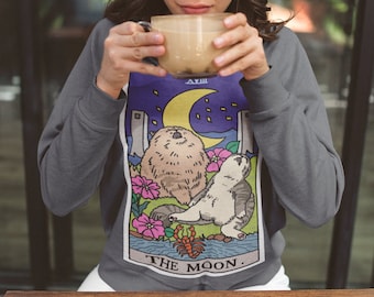Sad Cat Meme The Moon Tarot Sweatshirt, Tarot Card Shirt, Witchy Kleding, Huilende kat meme hoodie, kat meme cadeau, meme trui, trieste kat meme