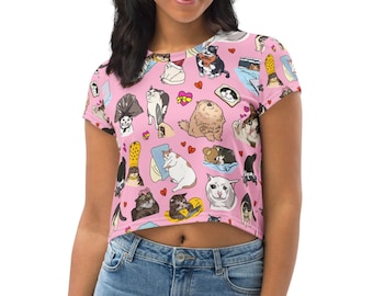 Haut court rose à imprimé chats tristes Meme, vêtements Witchy kawaii