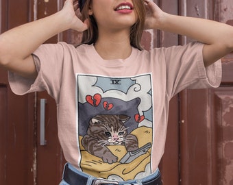 The Original Sad Cat Meme The Hermit Tarot Shirt, Tarot Card Shirt, Witchy Clothing, Crying cat meme shirt, witch cat tarot, sad cat meme