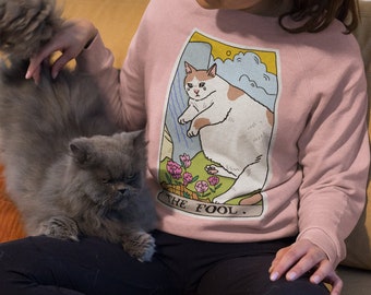 De originele Sad Cat Meme The Fool Tarot Sweatshirt, Tarot Card sweatshirt, Witchy Kleding, Huilende kat meme hoodie, trieste kat meme cadeau shirt