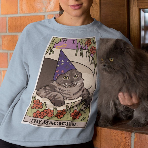 Wizard Cat The Magician Sweatshirt, Tarot Card Shirt, Witchy Clothing, Whoosh Wizard Cat, cat meme gift, meme sweatshirt, wizard cat hoodie