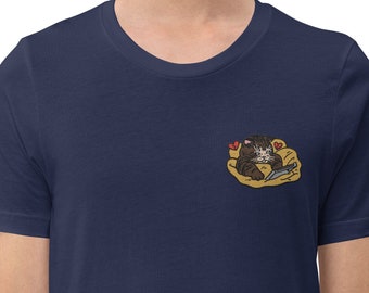 Geborduurd T-shirt Sad Cat Meme, Crying Cat-shirt, Witchy Clothing