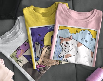 Any 3 Tarot Cat Meme T shirts for 72 Sad Cat Meme, Tarot Card Shirt, Witchy Clothing, sad cat meme shirt, the magician cat, croc cat meme