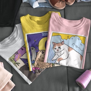 Cualquier 3 tarot gato meme camisetas para 72 triste gato meme, tarot tarjeta camisa, ropa brujería, triste camisa de meme gato, el gato mago, meme gato cocodrilo