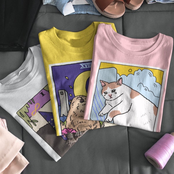 Any 3 Tarot Cat Meme T shirts for 72 Sad Cat Meme, Tarot Card Shirt, Witchy Clothing, sad cat meme shirt, the magician cat, croc cat meme