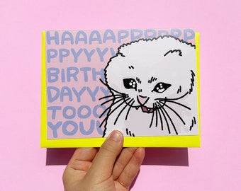 Happy birthday scream funny Cat card, funny birthday crying cat card, sad cat meme, cat yelling birthday, overwhelmed cat meme birthday