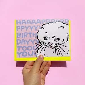 Gelukkige verjaardag schreeuwen grappige kattenkaart, grappige verjaardag huilende kattenkaart, trieste kattenmeme, kat schreeuwen verjaardag, overweldigde kat meme verjaardag