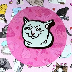 The Original Sad Cat Enamel Pin – Cat Meme pin, sad cat meme enamel pin, cat crying meme, funny cursed cat pin, tiktok cat meme