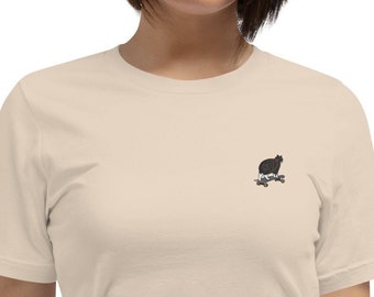 Geborduurd T-shirt Crying Cat Meme, Witchy Skateboard Cat-shirt