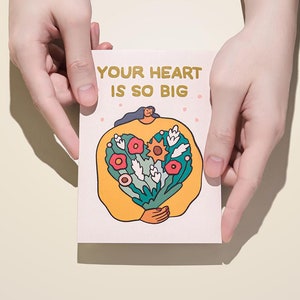 Votre coeur est si grand, carte de remerciement minimaliste, carte minimaliste, carte de dame beige, cartes de voeux coeur de fleurs neutres et chaudes, merci minimal