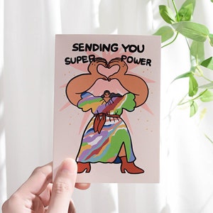 Je vous envoie un super pouvoir, une carte d'encouragement pour une fille et une fleur, une carte de positivité, une carte de maman plante, une carte attentionnée