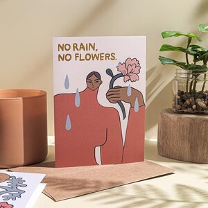No Rain No Flowers, moderne minimale feministische Karte, Ermutigung personalisierte Nachrichtenkarte, positives Zitat zur Freundschaft, unterstützendes Zitat