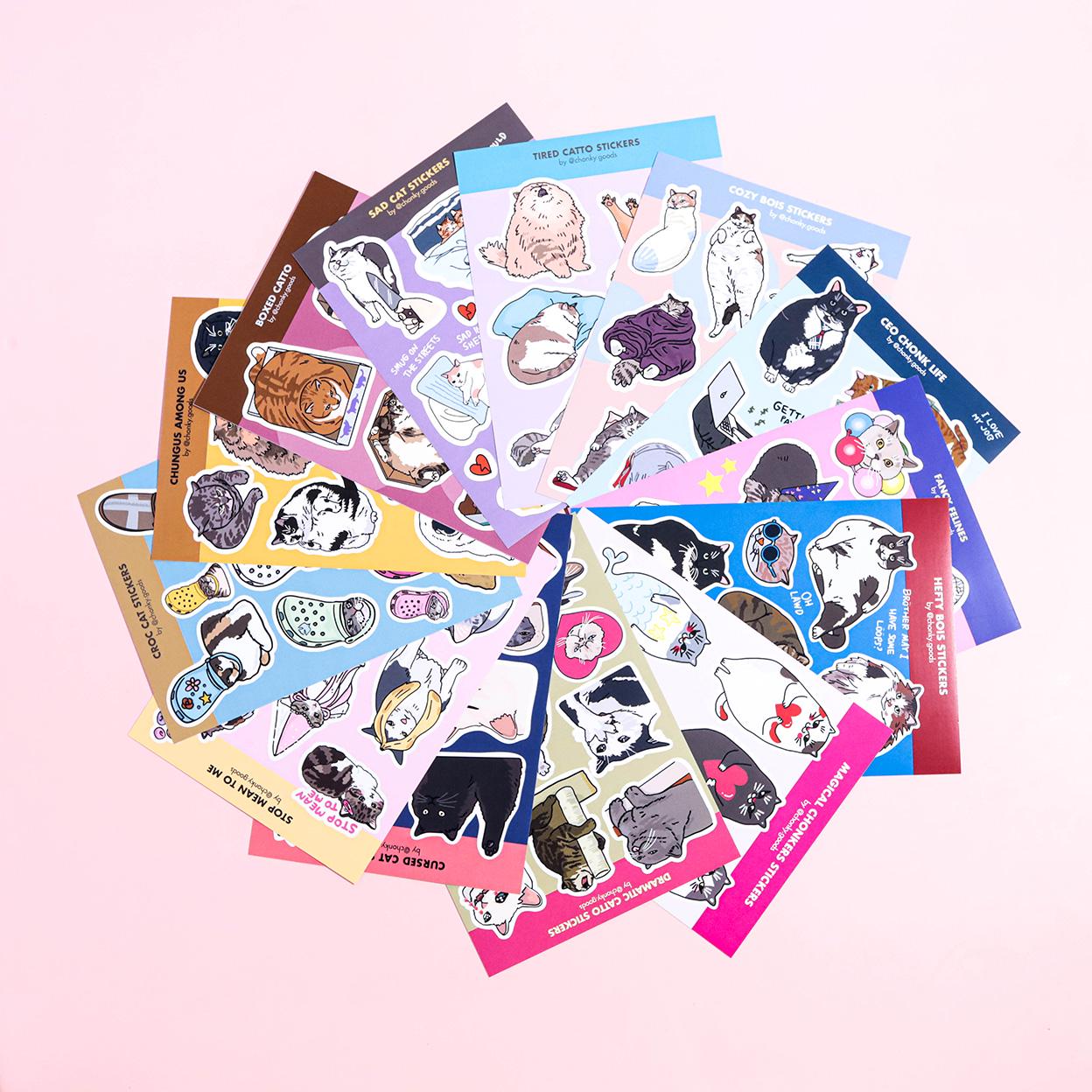 Cat Meme Sticker sheet (part2/2) – chonky cats sticker, dank meme sticker, crying cat meme, sad cat sticker, kawaii cat sticker, fat cats